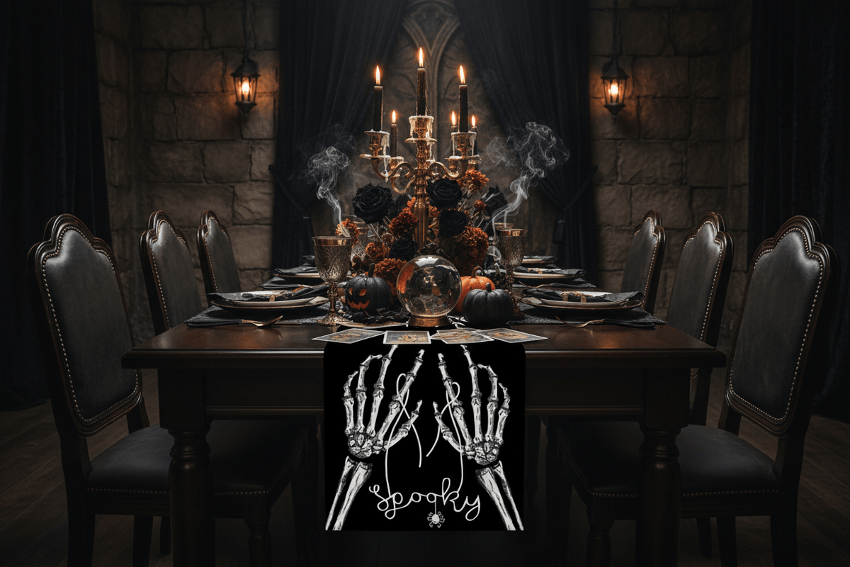 Halloween Day of the Dead Skeleton Ghost Table Flag Sorceress Sanctuary