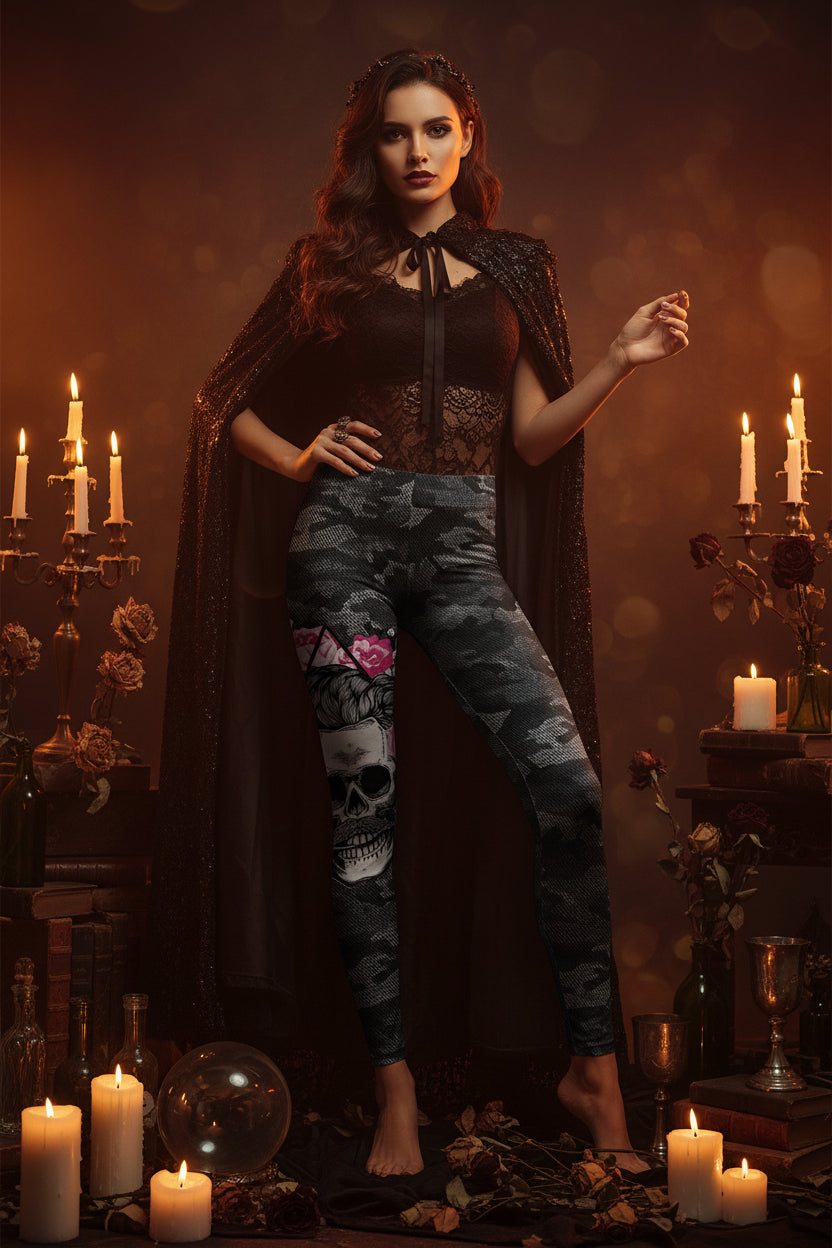 Skull Camouflage Digital Print Low Waist Leggings Sorceress Sanctuary
