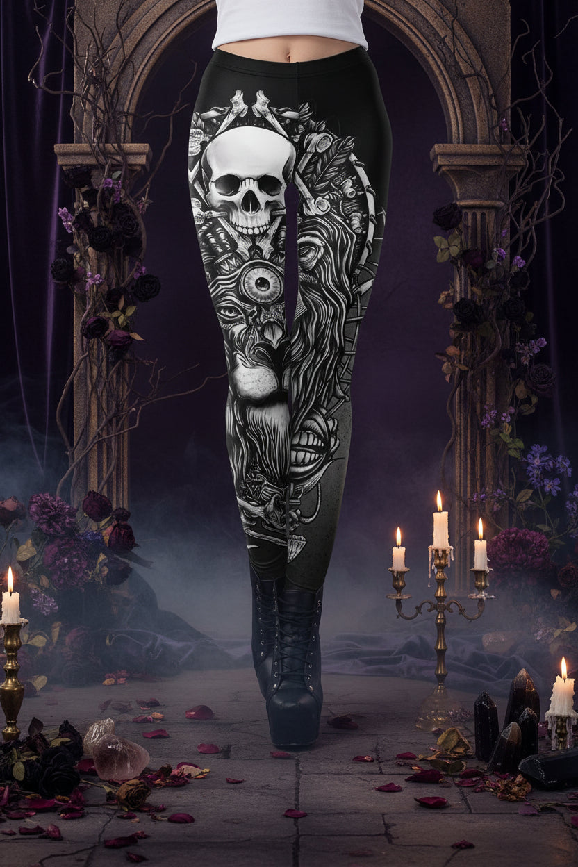 Digital Print Yoga Leggings with Skull Design for Women Sorceress Sanctuary