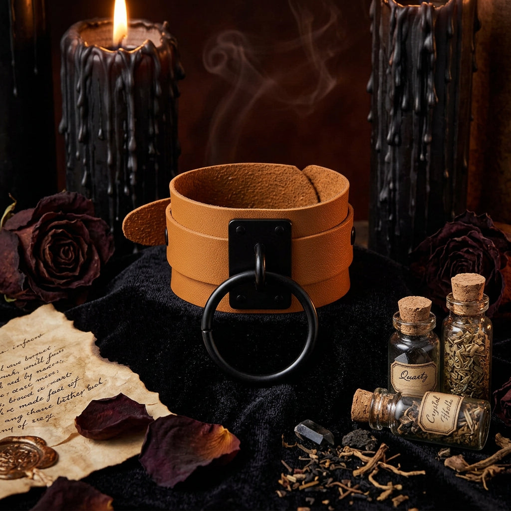 Gothic O-Shaped PU Bracelet with Metal Accents Sorceress Sanctuary