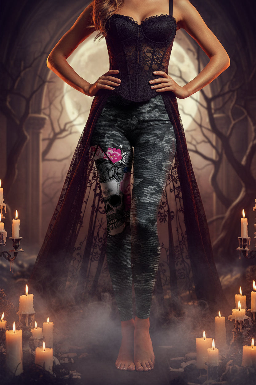 Skull Camouflage Digital Print Low Waist Leggings Sorceress Sanctuary