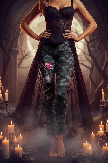Skull Camouflage Digital Print Low Waist Leggings Sorceress Sanctuary