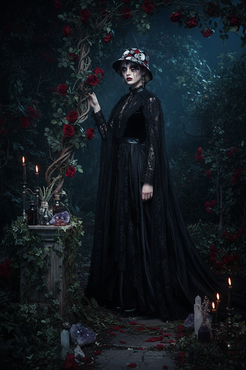 Rose Skull Print Bucket Hat Sorceress Sanctuary