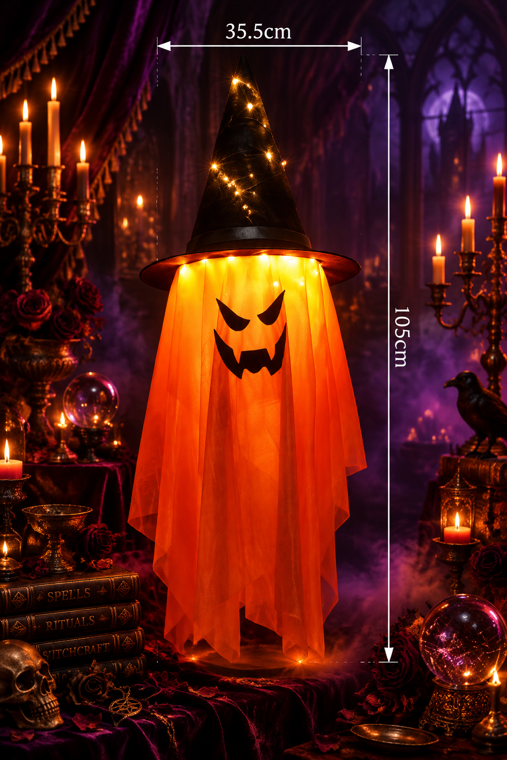 Glowing Hanging Ghost Decoration, size and scale reference