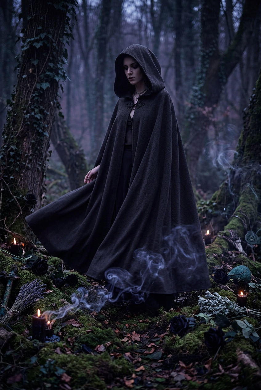 Gray cloak on a mannequin against a natural background