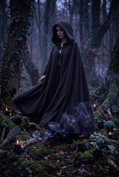 Gray cloak on a mannequin against a natural background
