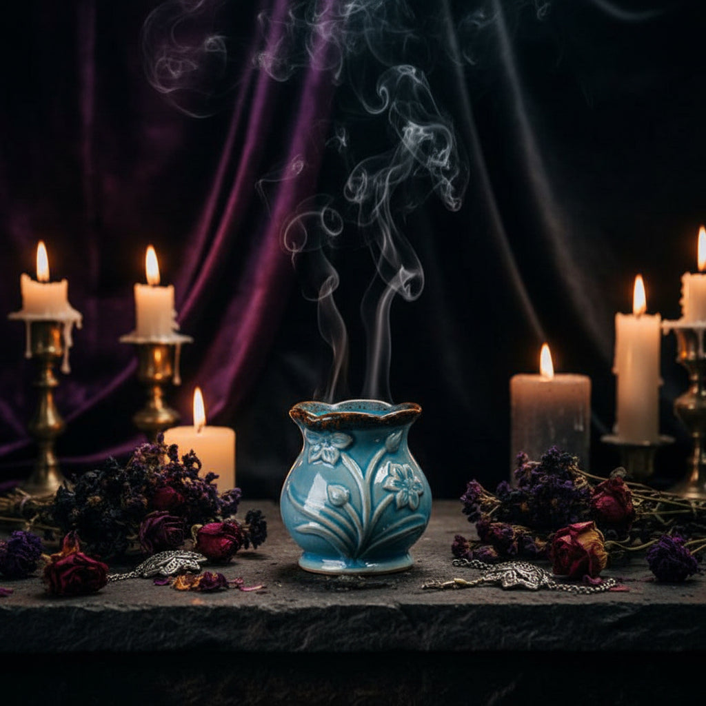 Ceramic Square Aromatherapy Burner with Vintage Glaze Sorceress Sanctuary