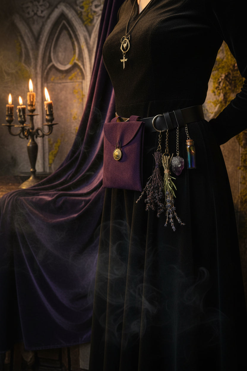 Medieval Renaissance Black Suede Leather Bag Sorceress Sanctuary