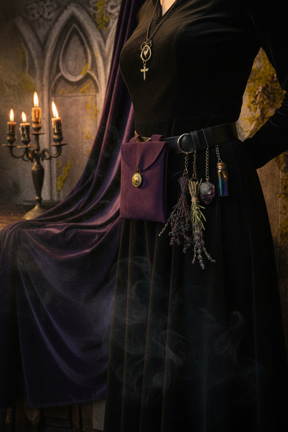 Medieval Renaissance Black Suede Leather Bag Sorceress Sanctuary