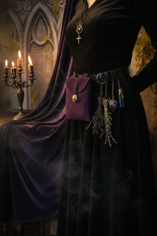 Medieval Renaissance Black Suede Leather Bag Sorceress Sanctuary