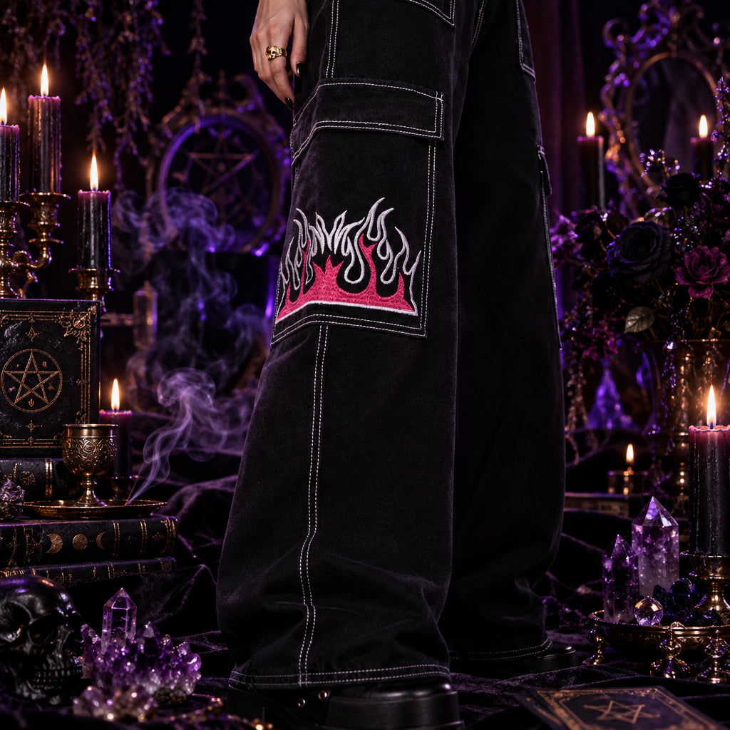 Inferno Y2K Flame Jeans, shown in use