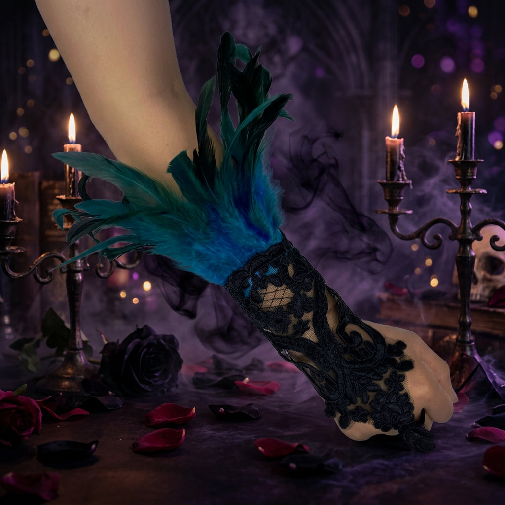 Halloween Feather Gloves and Lace Accessories Set Sorceress Sanctuary