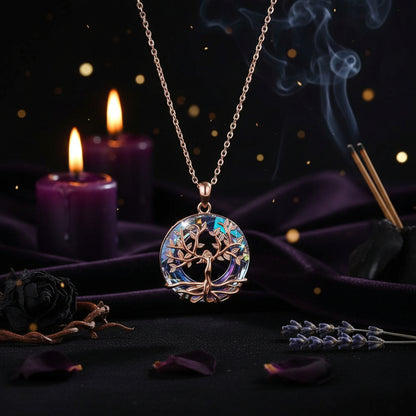 Exquisite Tree of Life Round Crystal Pendant Necklace Sorceress Sanctuary