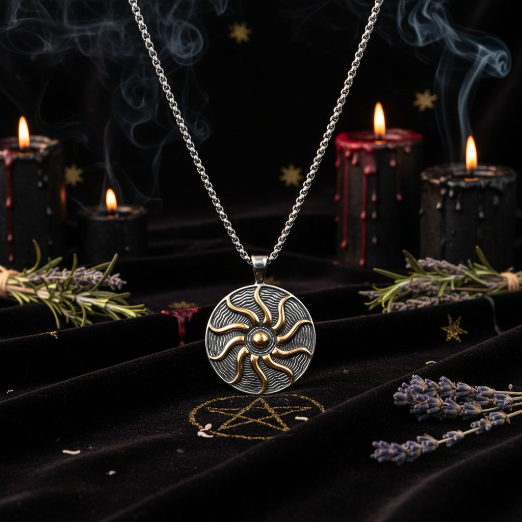 Flame Pendant Necklace with Stainless Steel Sun God Sorceress Sanctuary