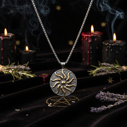 Flame Pendant Necklace with Stainless Steel Sun God Sorceress Sanctuary