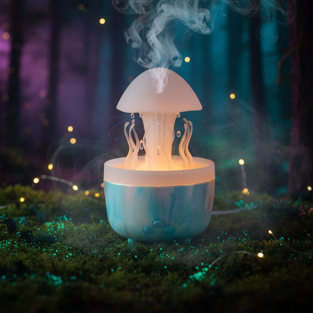 Jellyfish-shaped night light on a white background