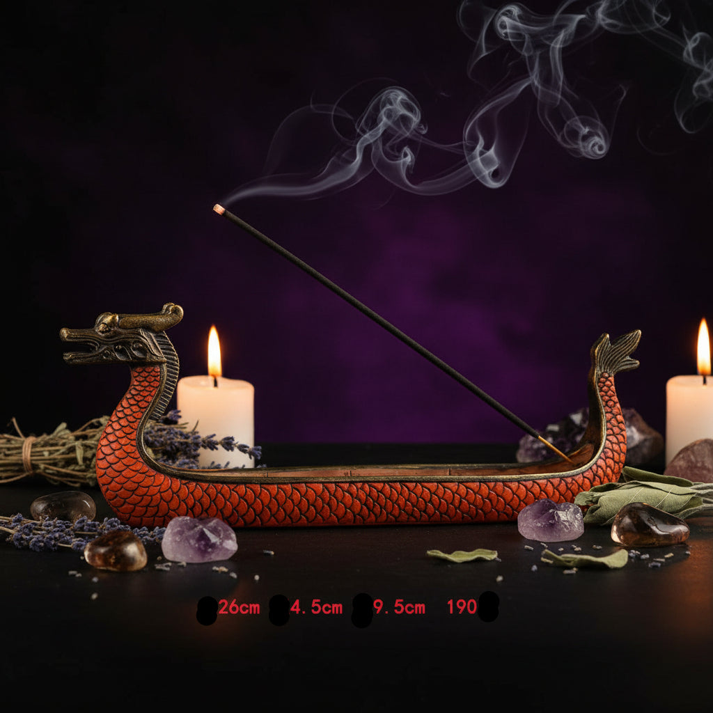 Dragon boat incense burner with incense stick on a white background