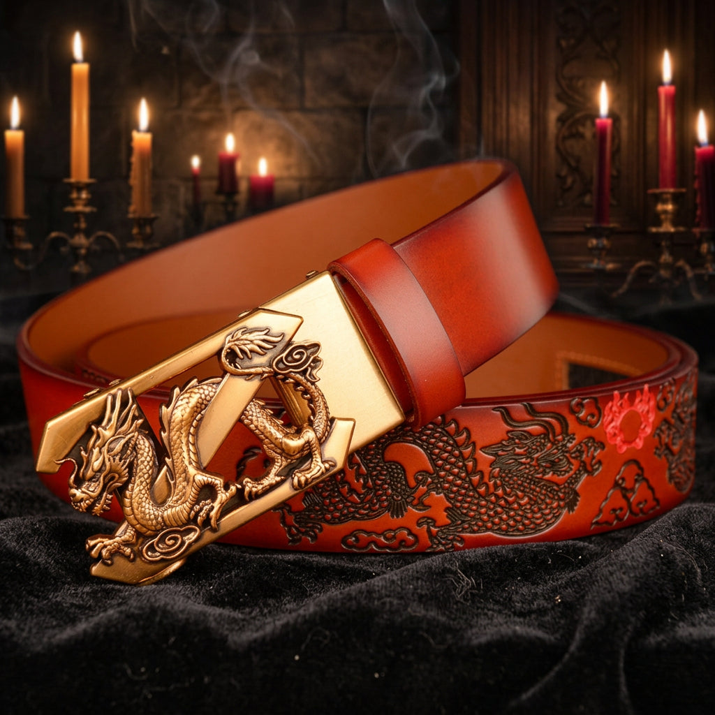 Twin Dragon Leather Belt, view 5