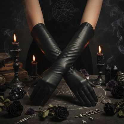 Black gloves with long sleeves on a white background