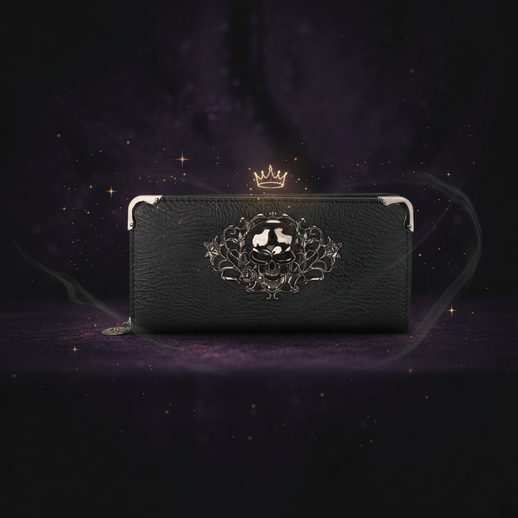 Skull Design Women's Long Wallet with Card Slots Sorceress Sanctuary