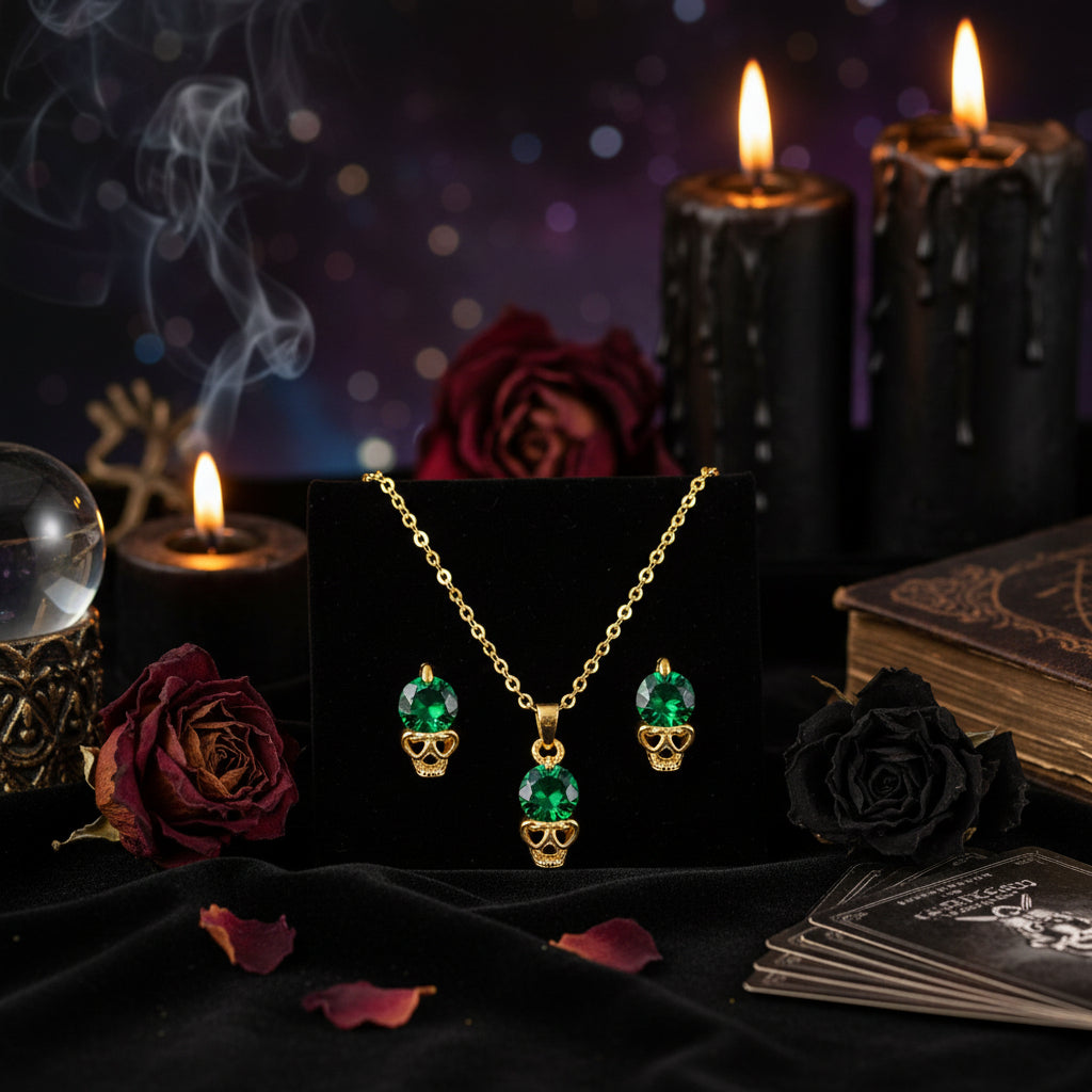 Skull Pendant Necklace Set - Punk Style Accessories Sorceress Sanctuary