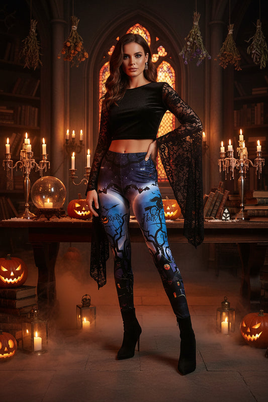 Women's Halloween Bat Print Elastic Leggings Sorceress Sanctuary