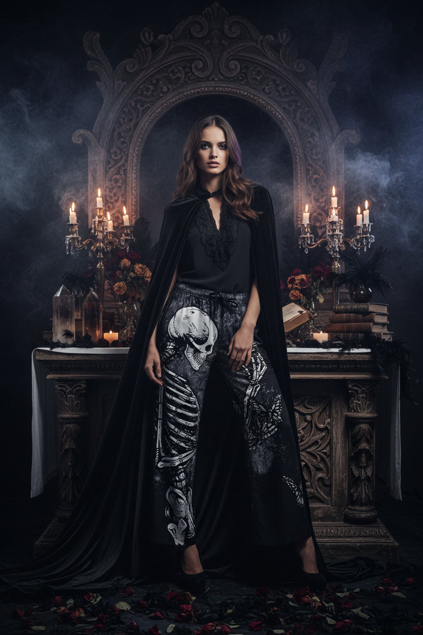 High Waist Women's Trousers with 3D Skull Print Sorceress Sanctuary
