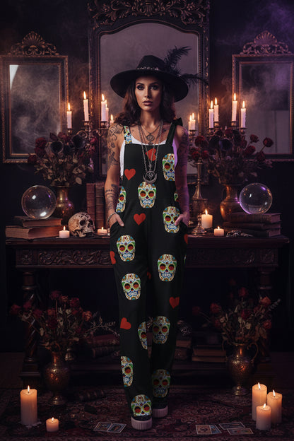 Skull Pattern Lace-Up Women's Overalls Jumpsuit Sorceress Sanctuary