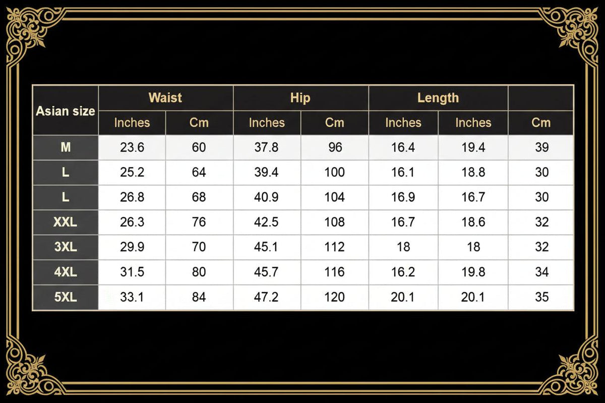 Table of Asian size chart for clothing with measurements in inches and cm.
