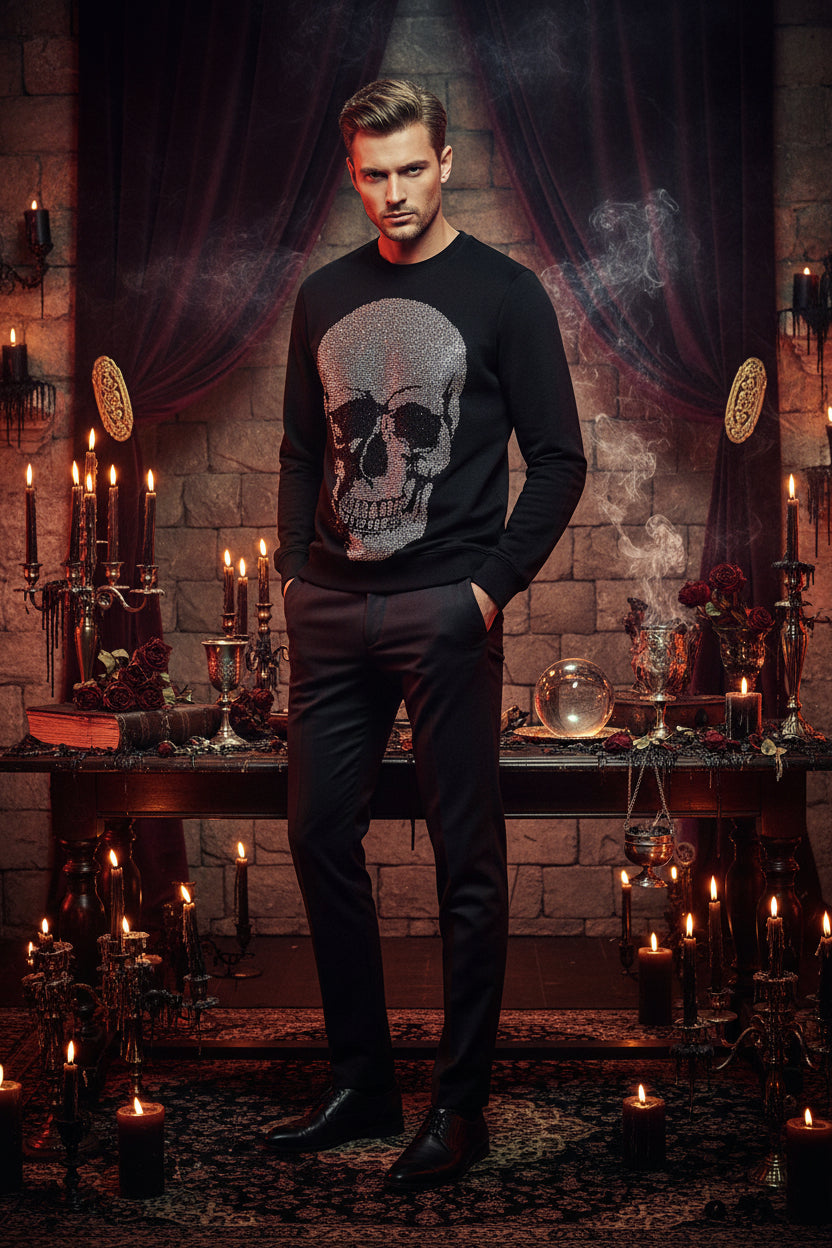 Men's Skull Rhinestone Crewneck Sweatshirt 2020 Fashion Sorceress Sanctuary