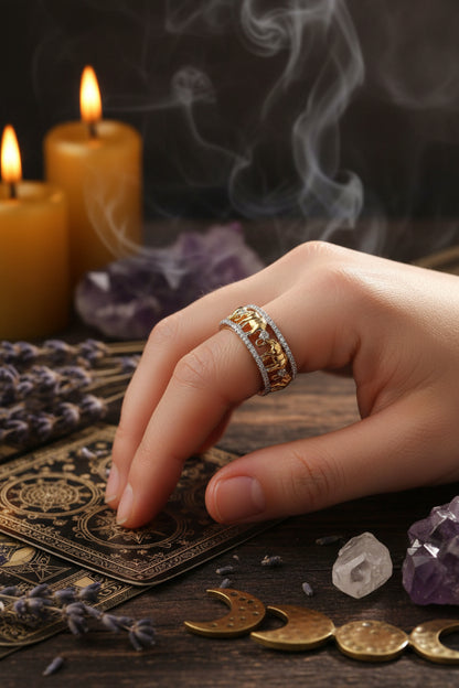 Gold Elephant Ring with Zircon Stones Sorceress Sanctuary