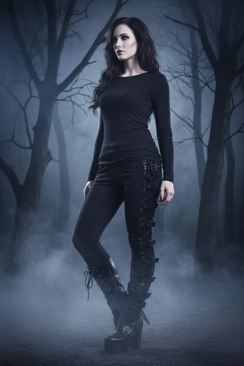 Black pants with lace-up design on a white background