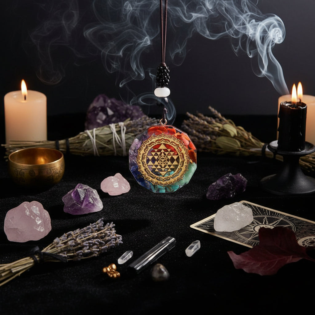 Decorative pendant with intricate design on a dark background