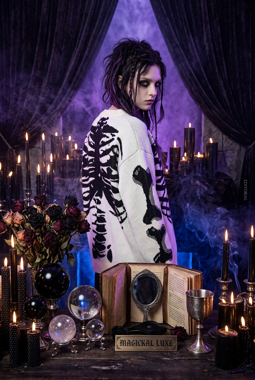 Skeleton Patch Embroidery Hooded Sweatshirt Sorceress Sanctuary