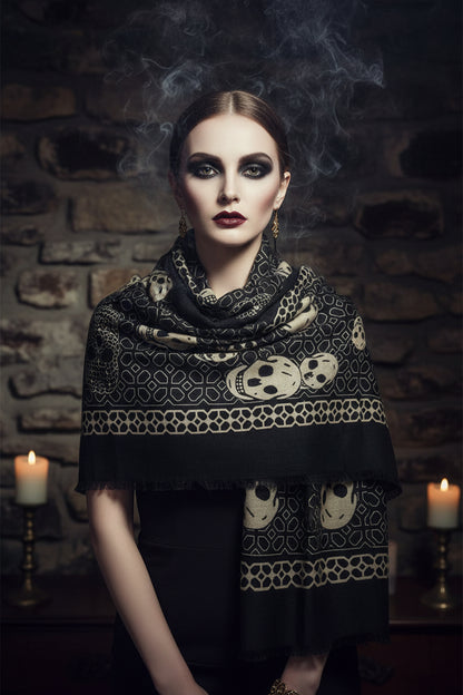 Halloween Skull Scarf - Black and White Design Sorceress Sanctuary