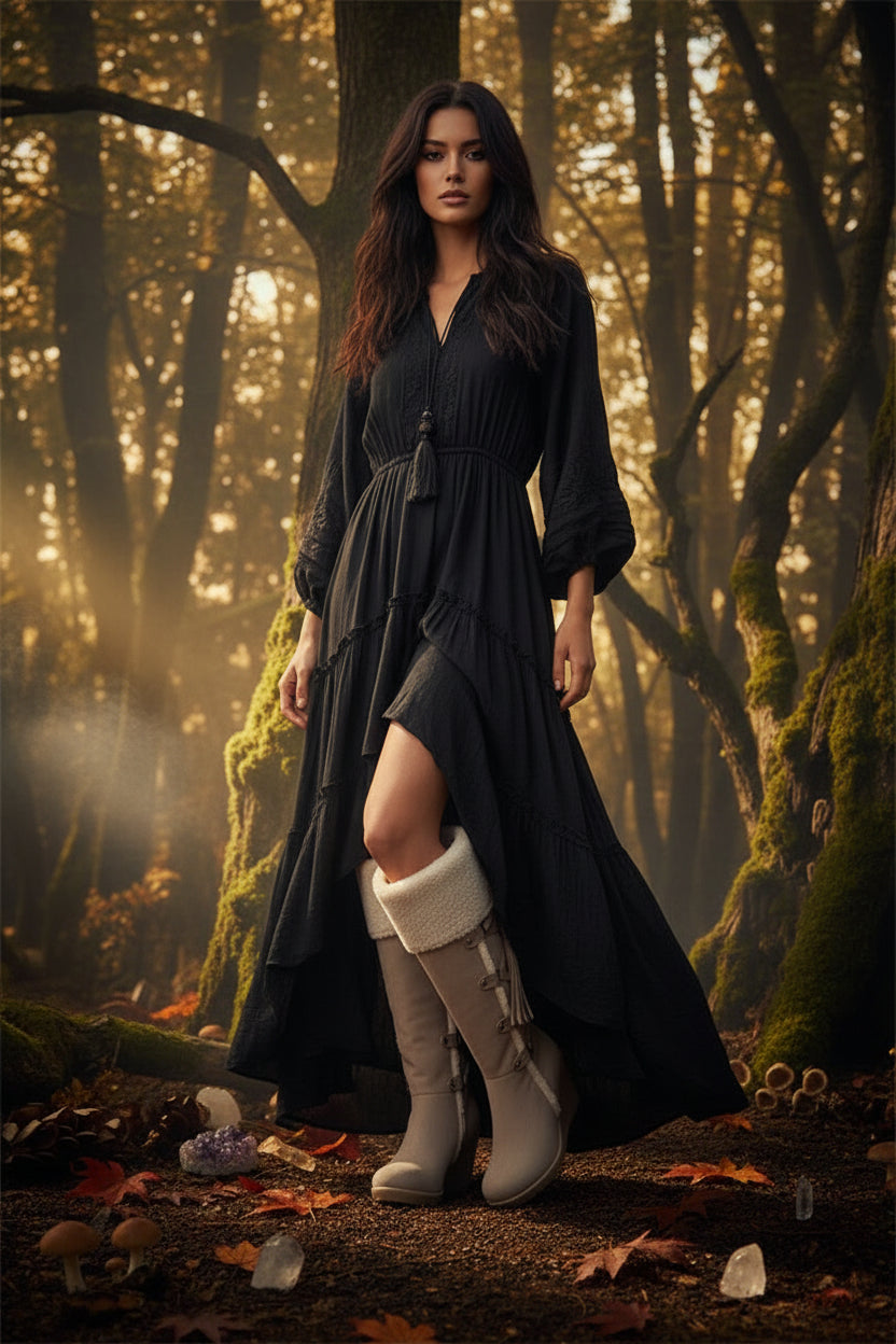 Plus Size Suede High-Top Boots with Fringe 40-43 Sorceress Sanctuary