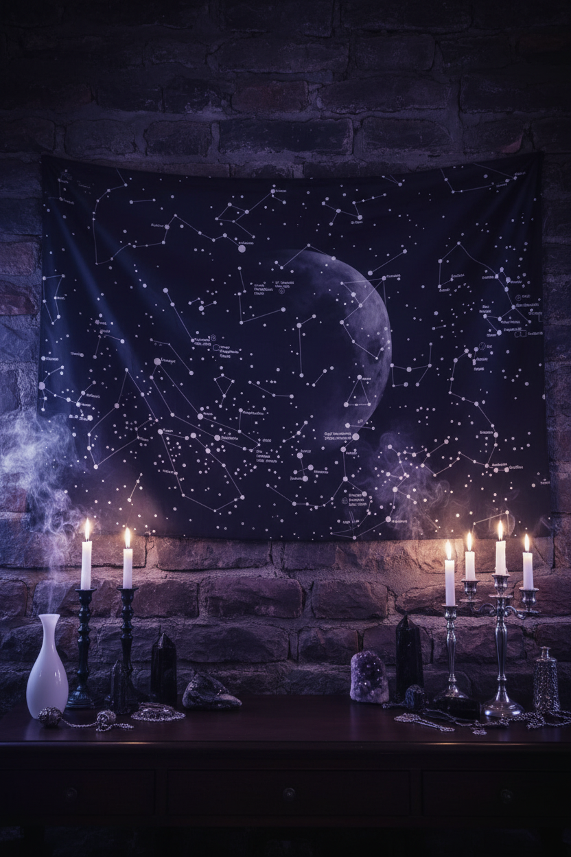 Nordic Style Black Starry Sky Tapestry for Sofa Sorceress Sanctuary