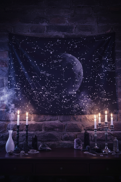 Nordic Style Black Starry Sky Tapestry for Sofa Sorceress Sanctuary