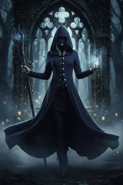 Navy blue hooded coat on a white background