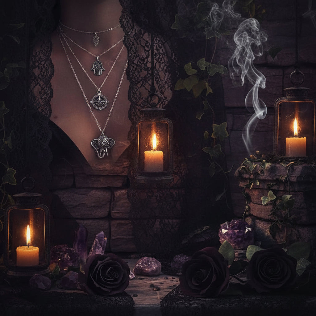 Bohemian Leaf Hand Compass Elephant Layered Necklace Sorceress Sanctuary