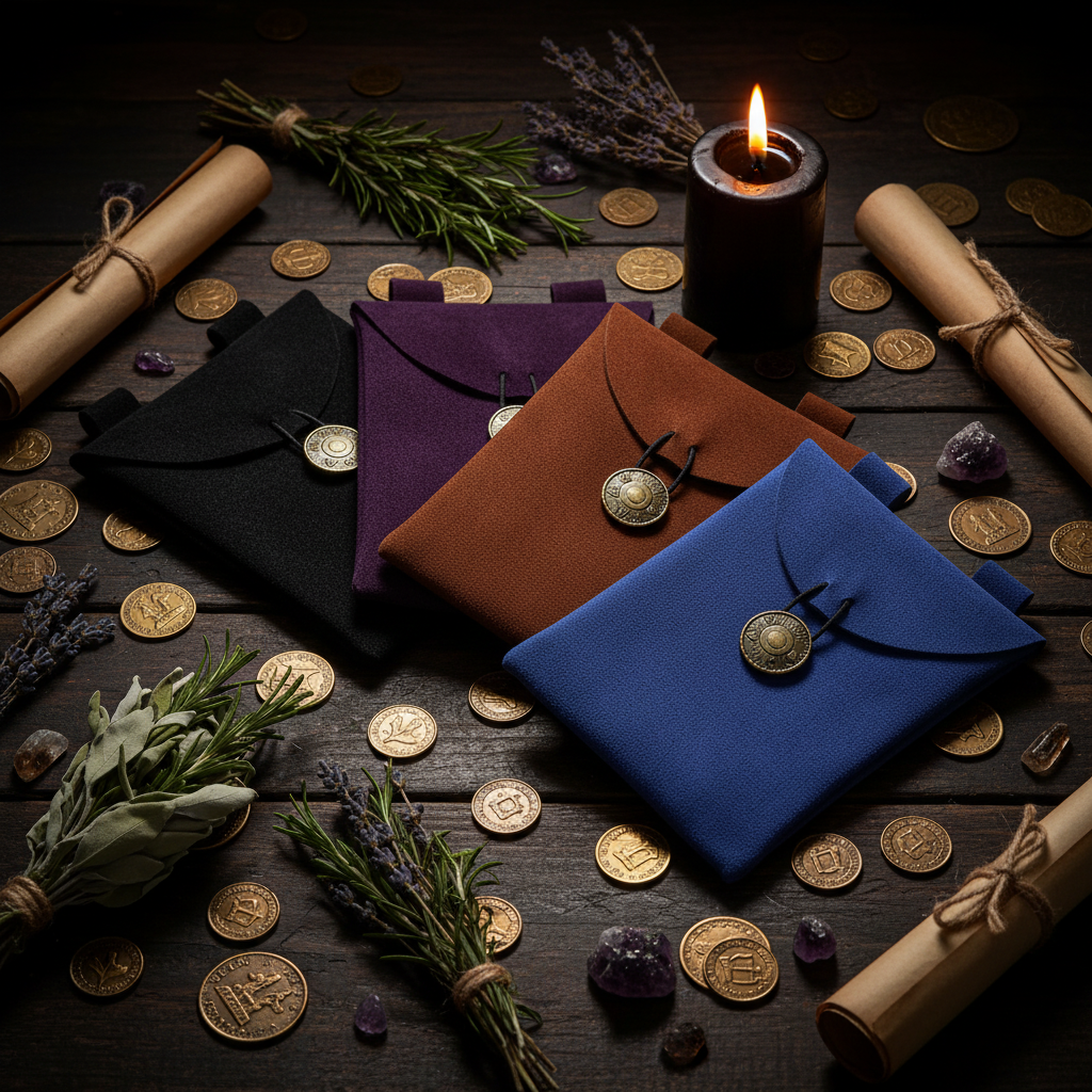 Medieval Renaissance Black Suede Leather Bag Sorceress Sanctuary