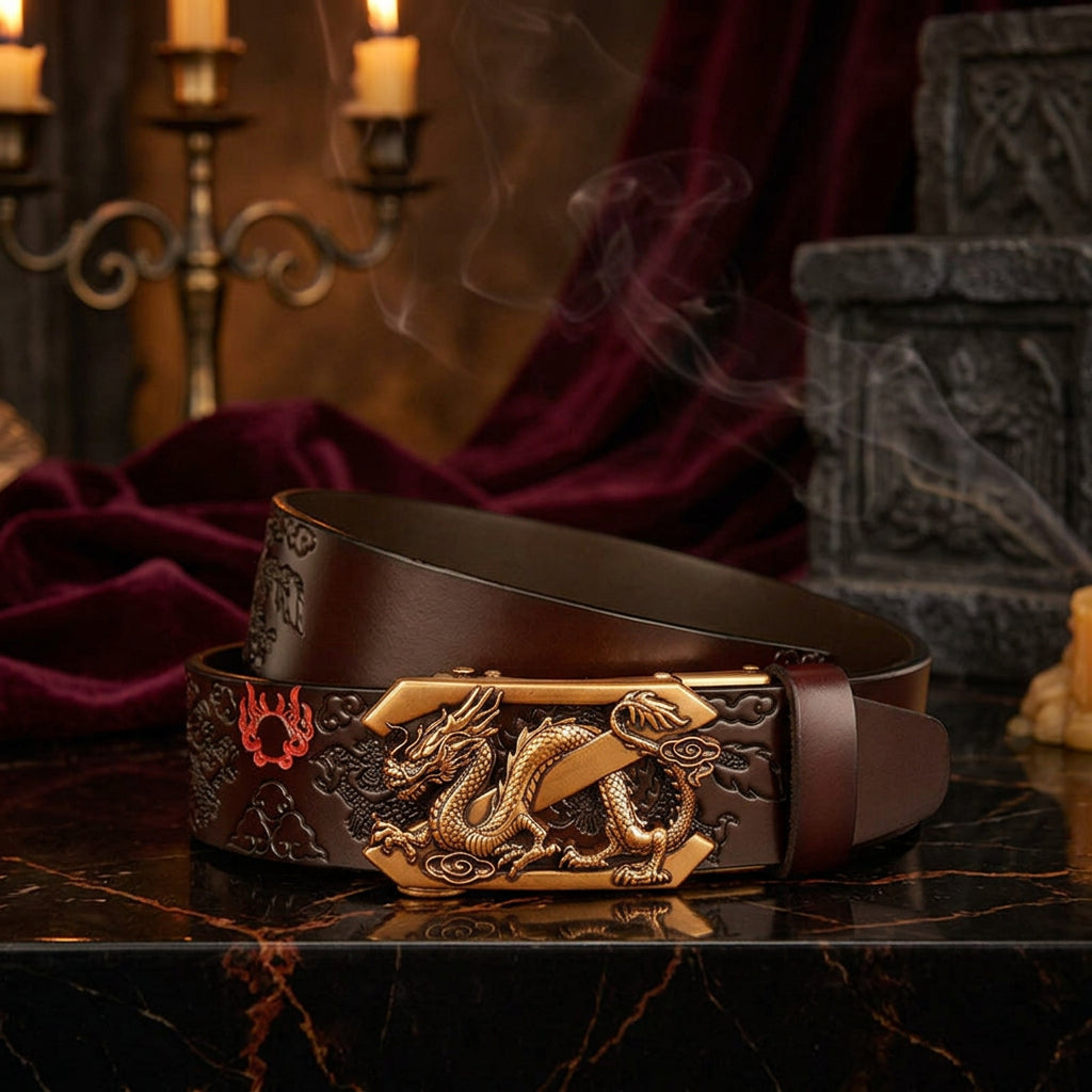Twin Dragon Leather Belt, view 4