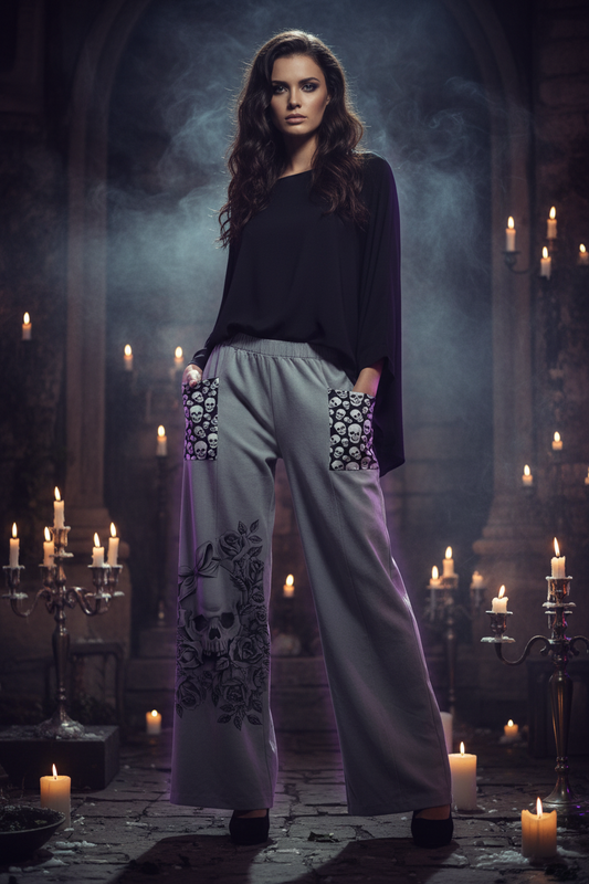 Boho Wide-Leg Women's Trousers with Skull Print Sorceress Sanctuary