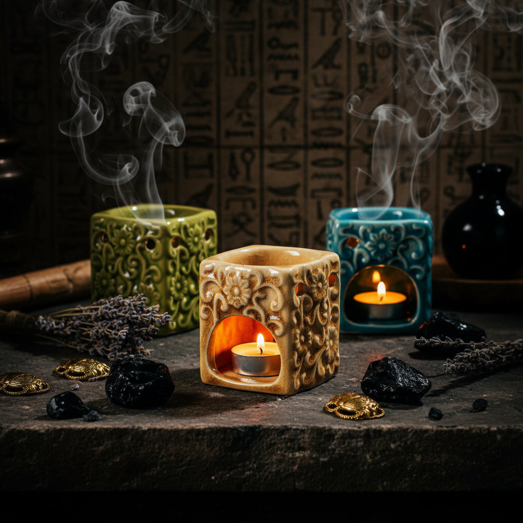 Ceramic Square Aromatherapy Burner with Vintage Glaze Sorceress Sanctuary