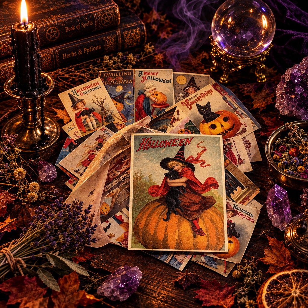 Vintage Halloween Postcard Set, size and scale reference