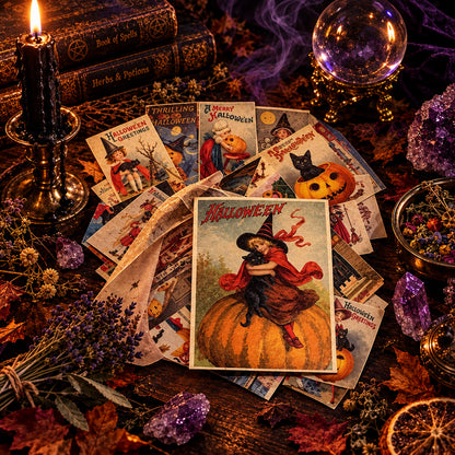 Vintage Halloween Postcard Set, size and scale reference