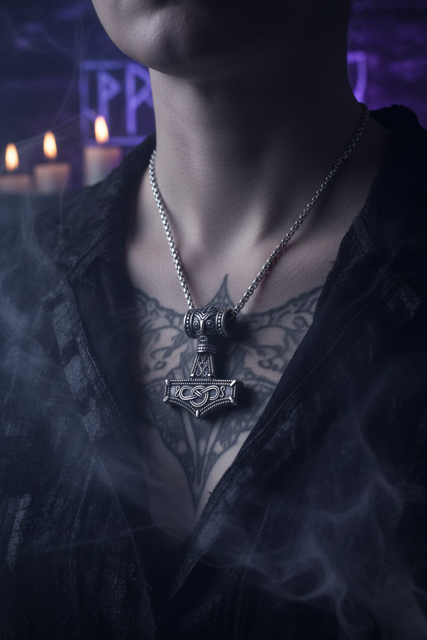 Norse Anchor Mjolnir Pendant Necklace for Men Sorceress Sanctuary