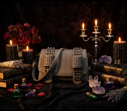 Skull Shoulder Bag, Leather Crossbody with Studs Sorceress Sanctuary