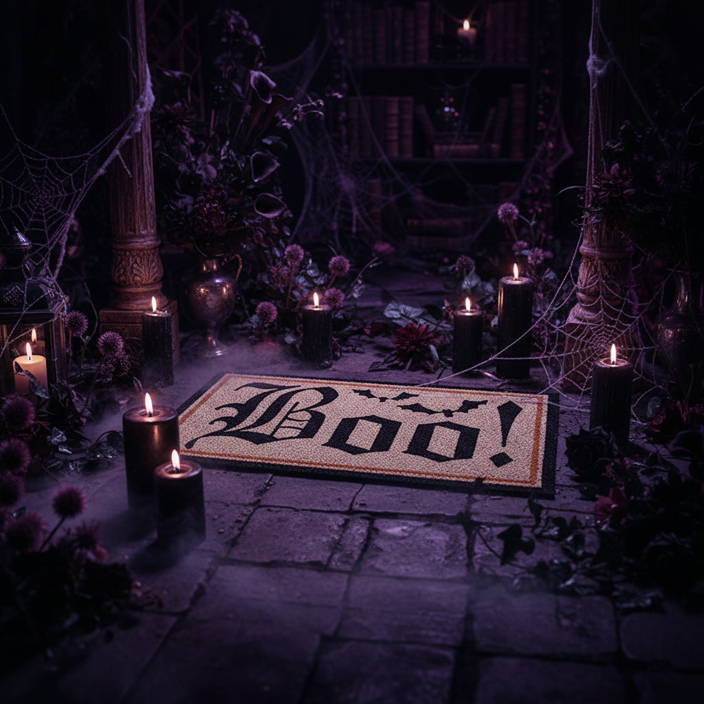 Halloween Pumpkin Bat Door Mat with Creepy Decor Sorceress Sanctuary