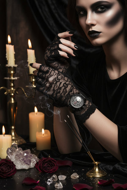 Black skull-themed watch with detailed design on a white background